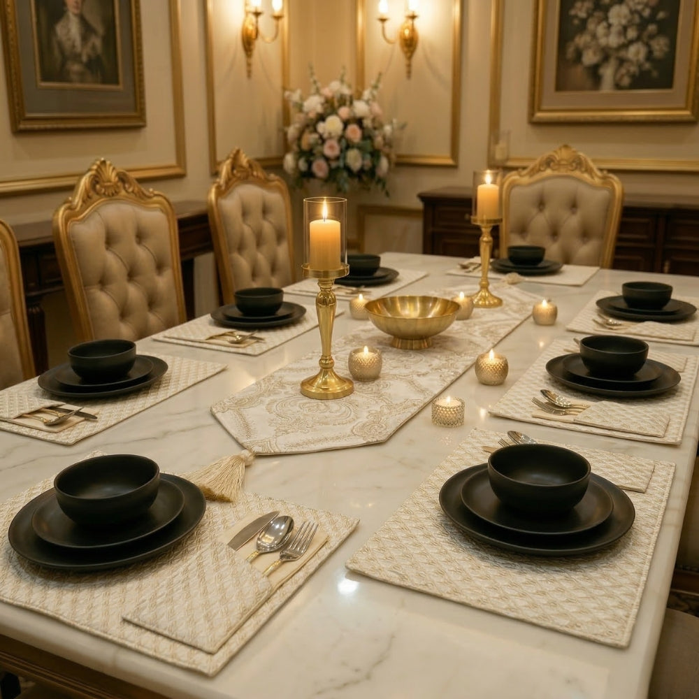 Ivory Damask Table Runner Set